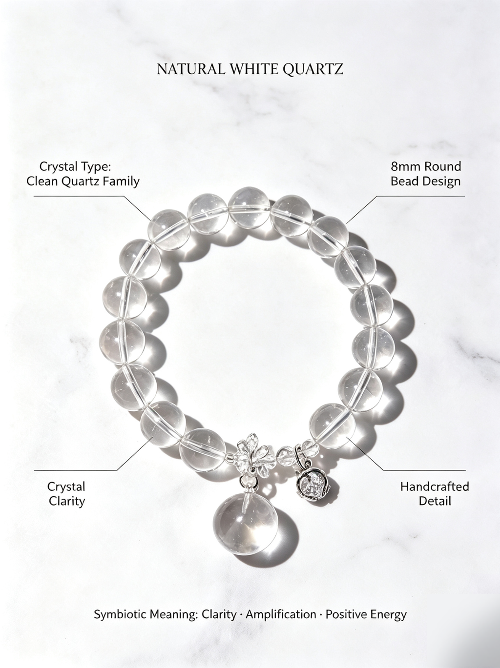 Natural White Quartz Bubble Bead Bracelet – Minimal Crystal Jewelry for Energy Cleansing, Calm & Everyday Luck