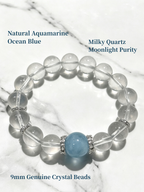 Natural Aquamarine & Milky Quartz Bracelet – Handmade Blue White Crystal Bracelet for Calm, Purity & Inner Balance