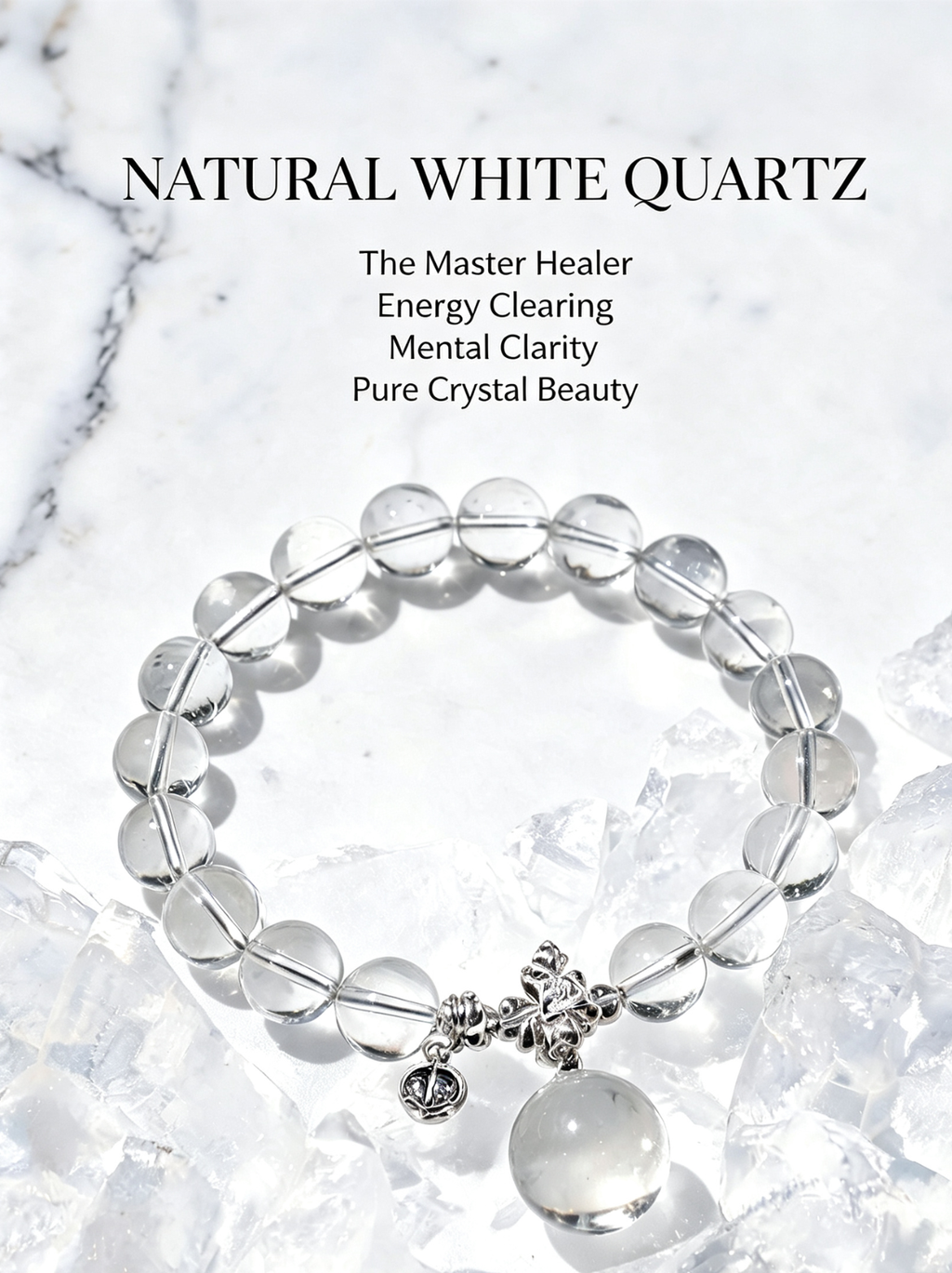 Natural White Quartz Bubble Bead Bracelet – Minimal Crystal Jewelry for Energy Cleansing, Calm & Everyday Luck