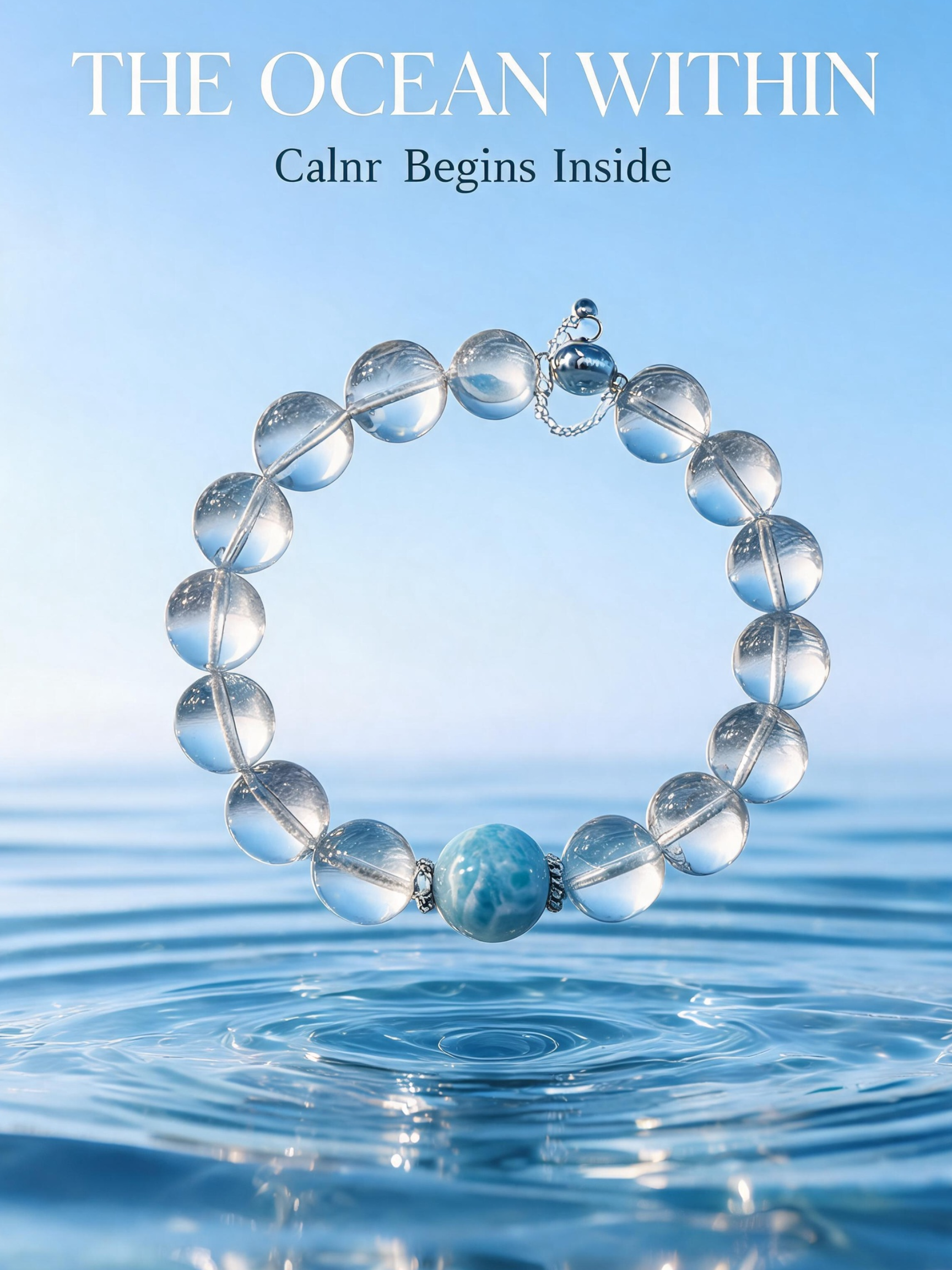 The Ocean Within | Bubble Clear Quartz & Larimar Bracelet