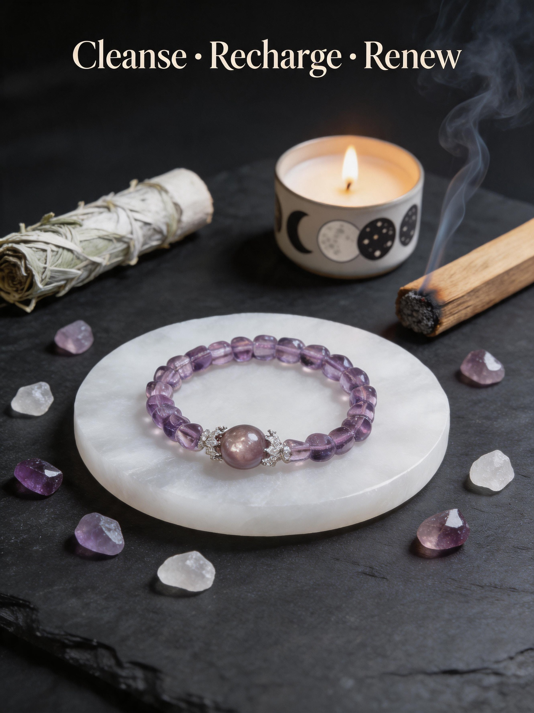 Natural Amethyst & Lepidolite Bracelet – Handmade Crystal Bracelet for Calm, Intuition & Emotional Healing